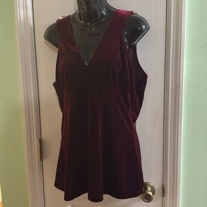 Nexxen Y2K Maroon Velour V Neck Sleeveless Top Made in USA Date Night Size XL